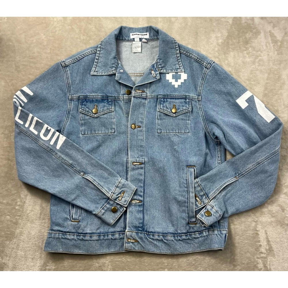 American Apparel Millleon Jungle Denim Jacket Mens L Blue Made in USA Trucker